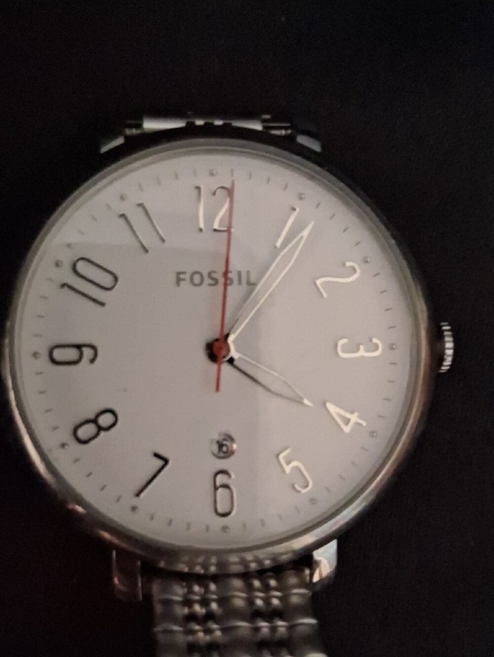 Fossil Silver Watch with White Dial and Stainless Stretch Bracelet Strap